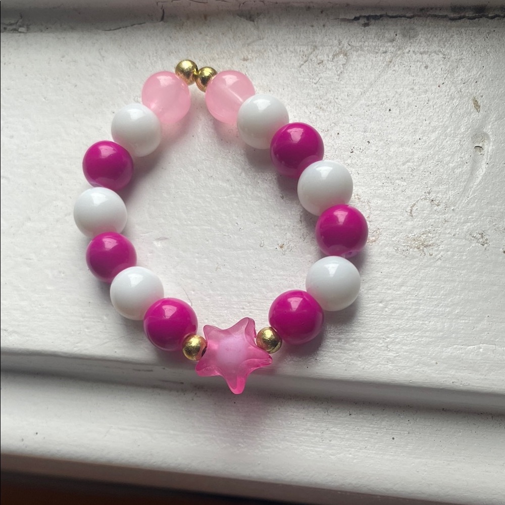Pink and White Beaded Kids Bracelet
